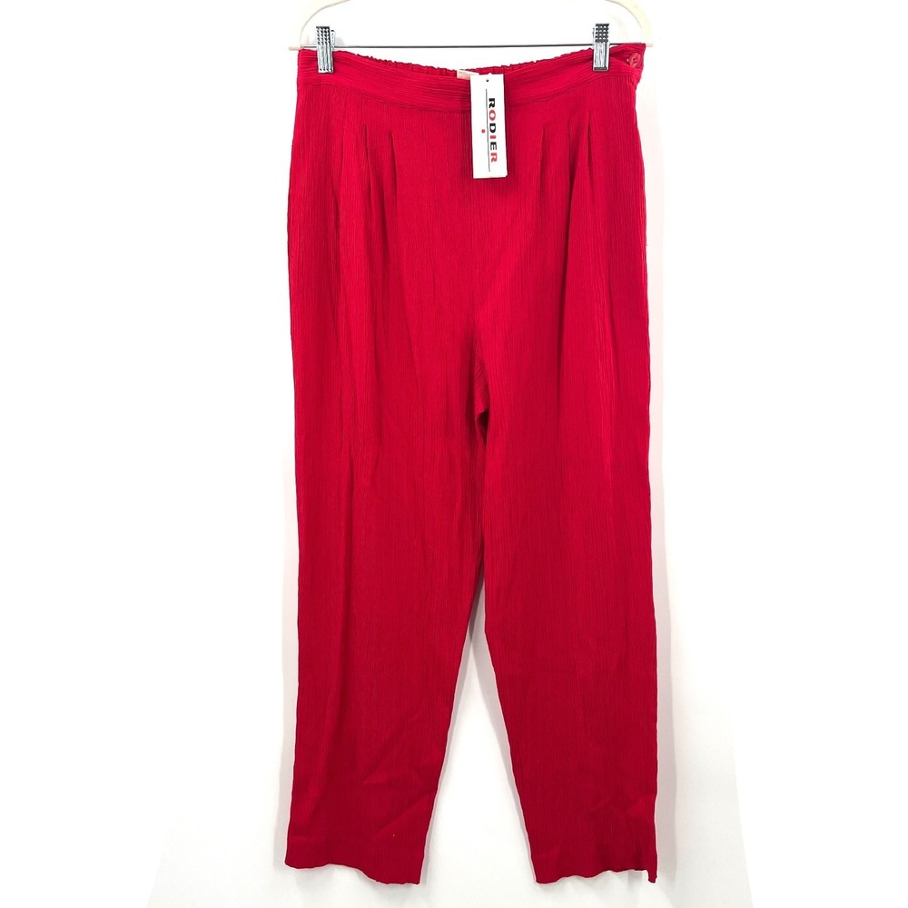 NEW vintage Rodier 100% cotton gauze crinkle high rise pleated front pants 14 46